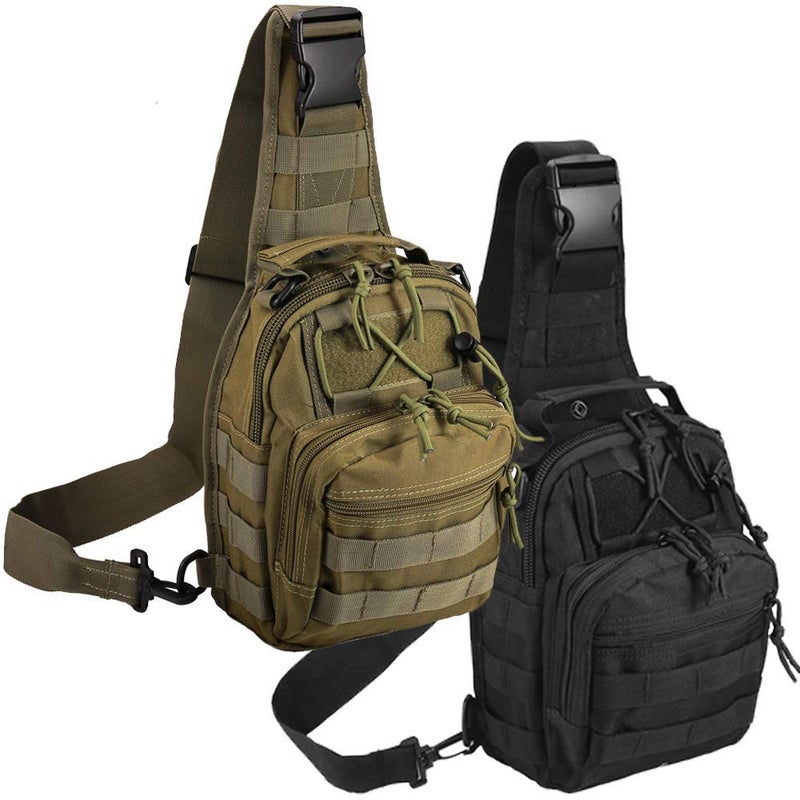 Novemkada Tactical Shoulder Bag,1000D Outdoor Military Molle Sling Backpack Sport Chest Pack Daypack Bags for Camping, Hiking, Trekking, Rover Sling (2 Pack Black and Green) - Image 1